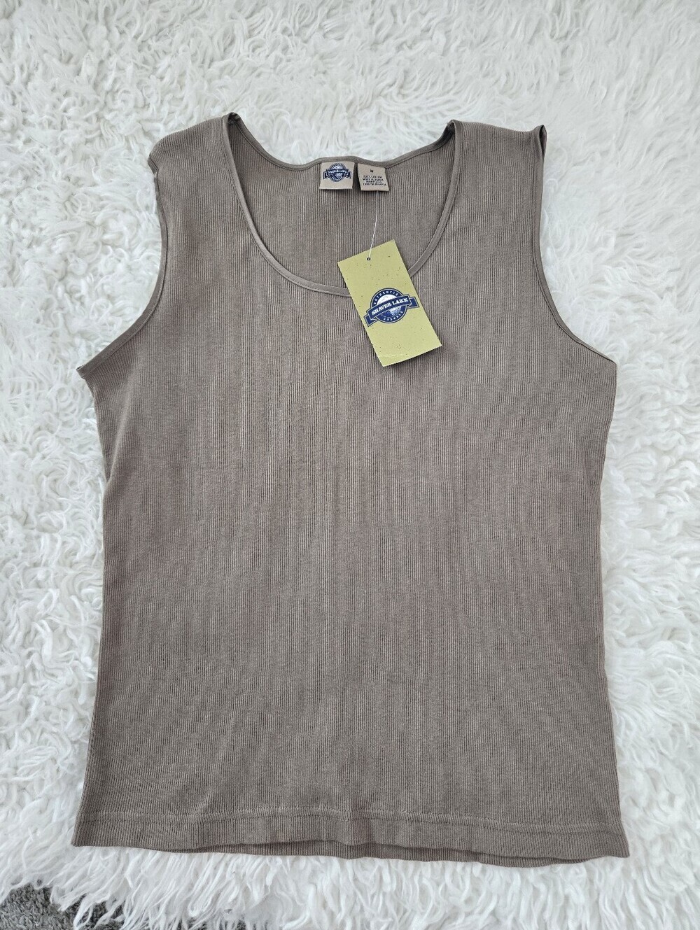 Shaver Lake 100% Cotton ribbed knit tank top with satin bias binding. Medium